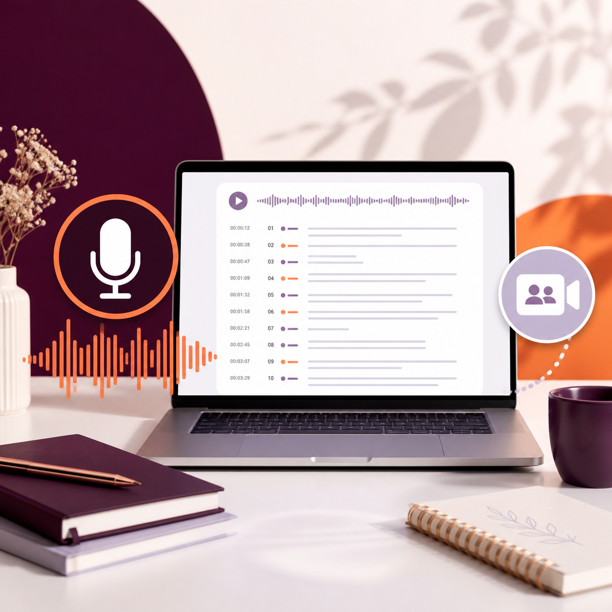Coaching session transcription service with audio recording and written transcript
